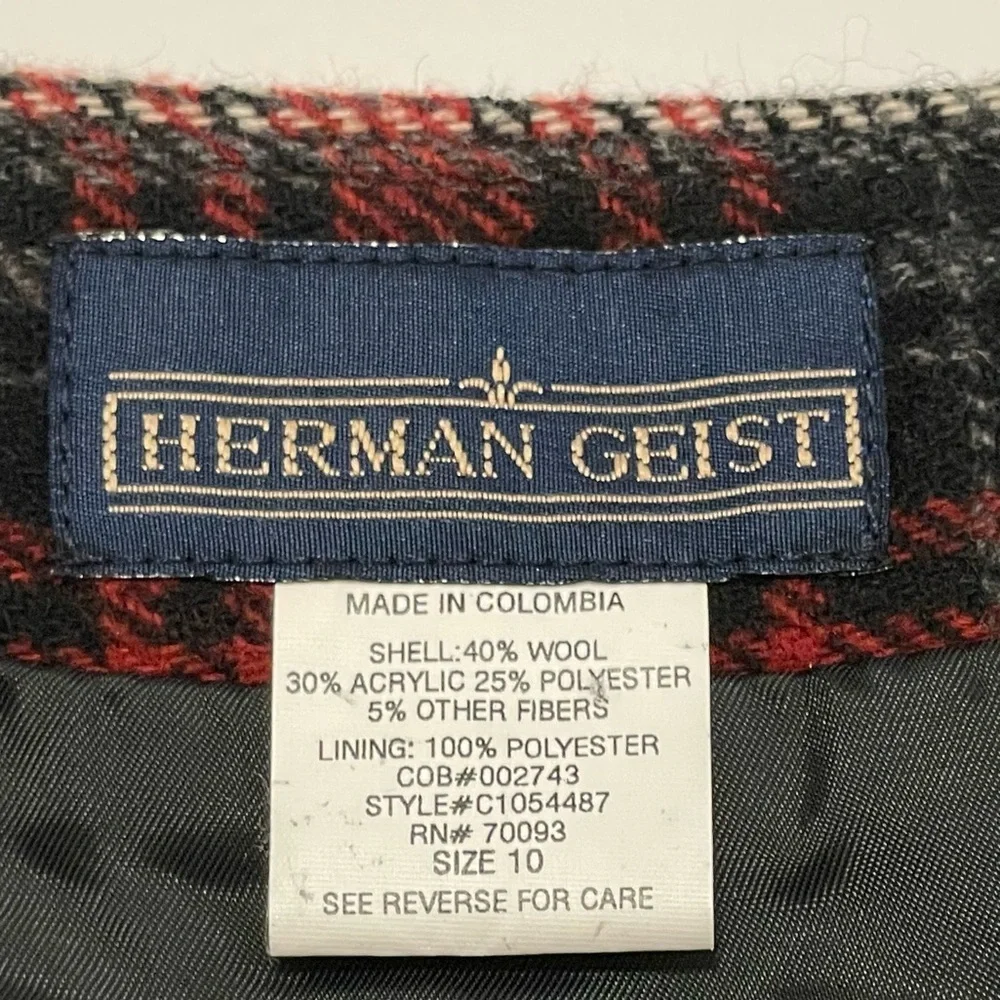 Herman Geist Wool Vintage Plaid Red and Black Women's Wrap Skirt Size 10